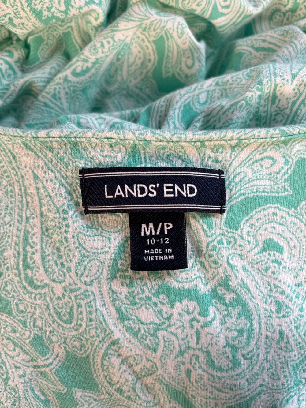 Lands’End aqua teal white paisley print crossover wrap sleeveless maxi dress MP - Picture 10 of 11